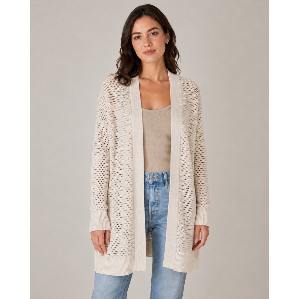 Gap Size L Cream Open Knit Cotton Longline Cardigan
